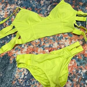PINK Victoria's Secret Neon Lime Strappy Bikini